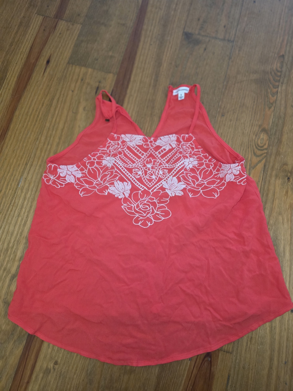 love on a hanger Red Tank Top with White Floral Embroidery